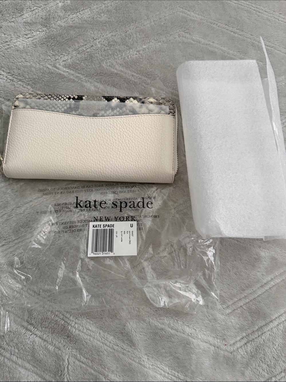 kate spade Cream Pebbled Leather Wallet with Snakeskin Trim